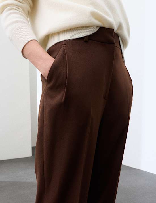 Wool Blend Tapered Leg Trousers