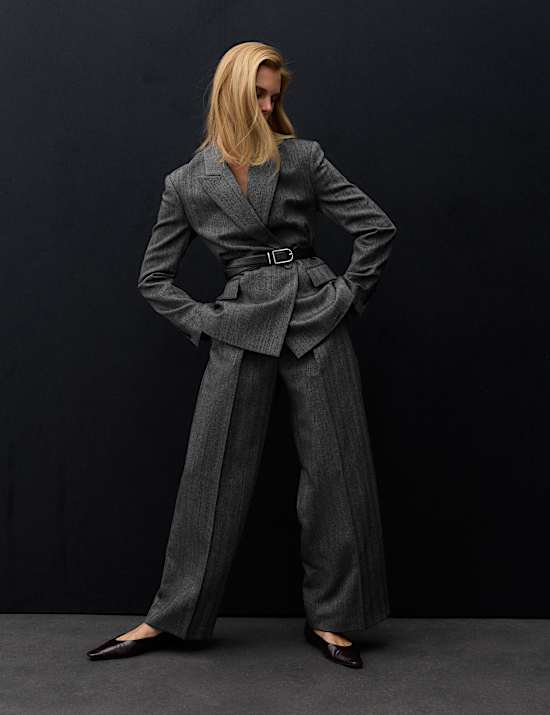 Pantalon coupe large 100 % laine &agrave; chevrons