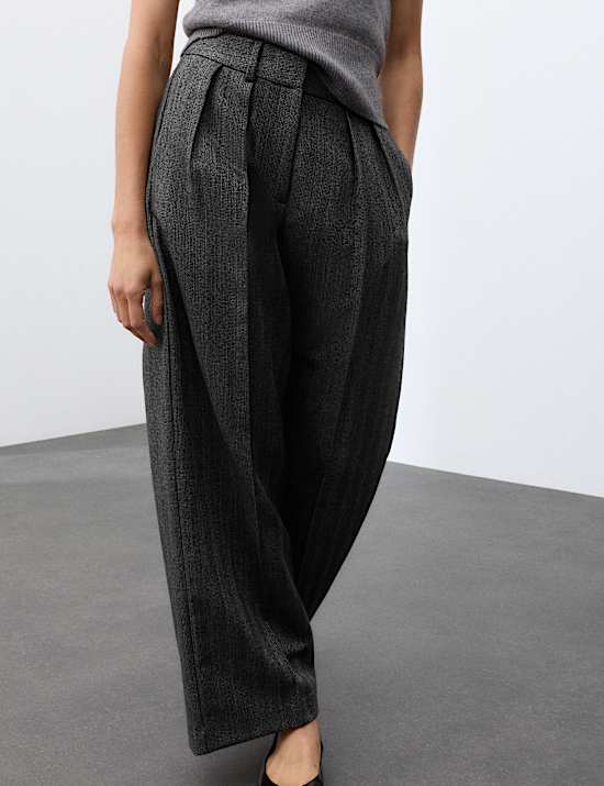Pantalon coupe large 100 % laine &agrave; chevrons