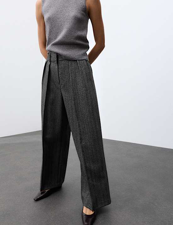 Pantalon coupe large 100 % laine &agrave; chevrons