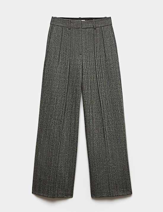Pantalon coupe large 100 % laine &agrave; chevrons