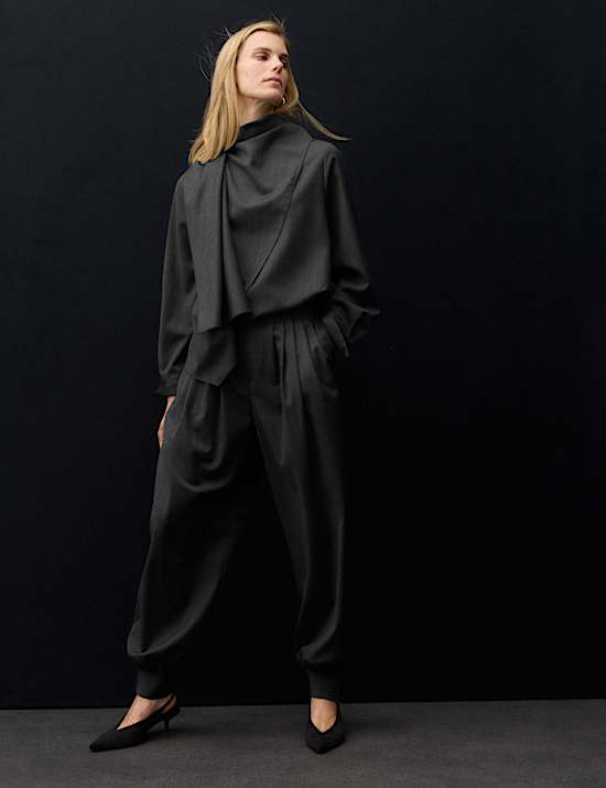 Wool Blend Tailored Balloon Trousers