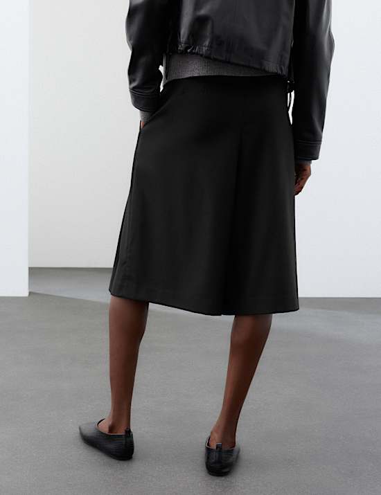 Wool Blend Pleated Wide Leg Culottes