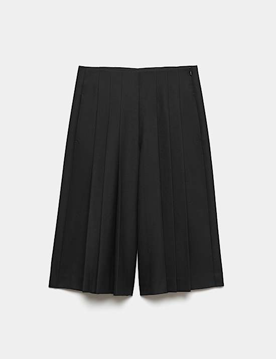 Wool Blend Pleated Wide Leg Culottes