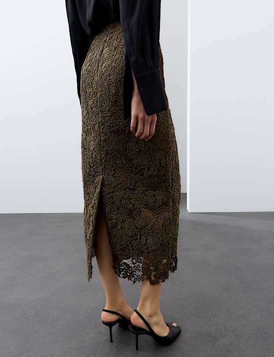 Lace Split Back Maxi Straight Skirt