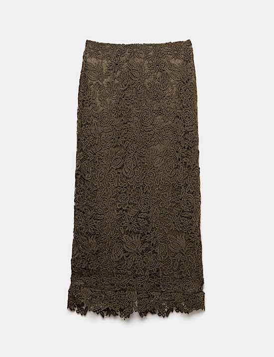 Lace Split Back Maxi Straight Skirt