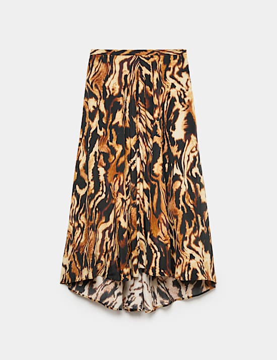 Animal Print Asymmetric Midi Skirt with Silk