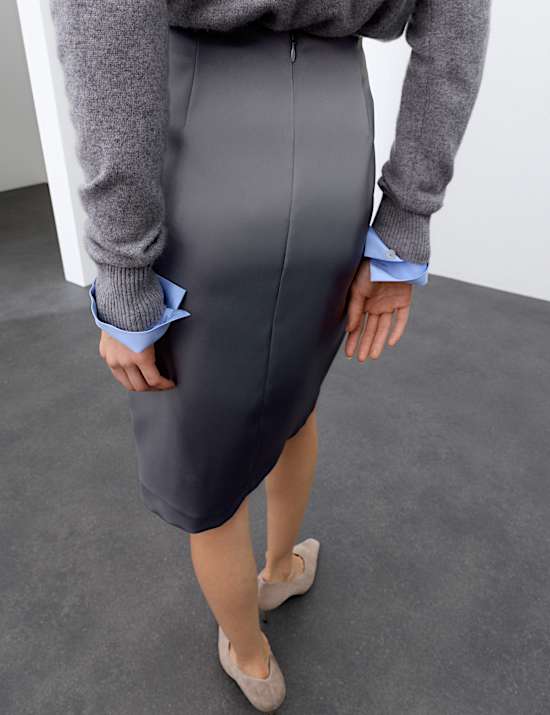 Satin Split Back Midi Slip Skirt