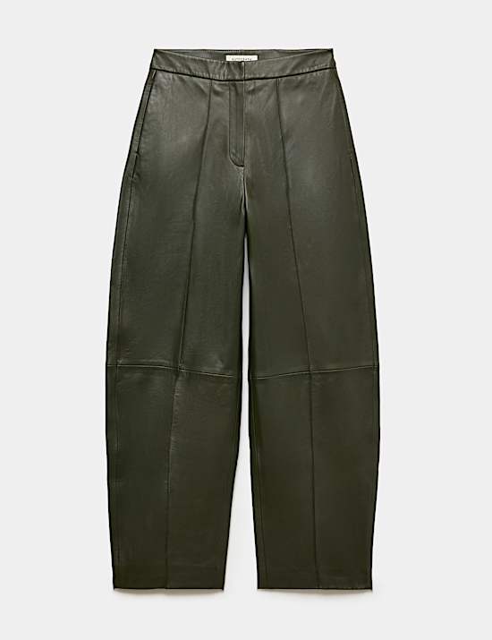 Leather Seam Detail Barrel Leg Cropped Trousers