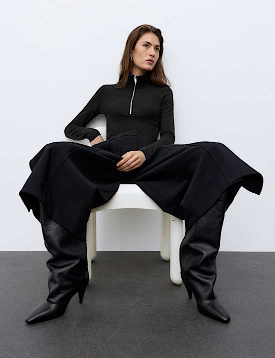 Woven High Rise Side Split Wide Leg Culottes