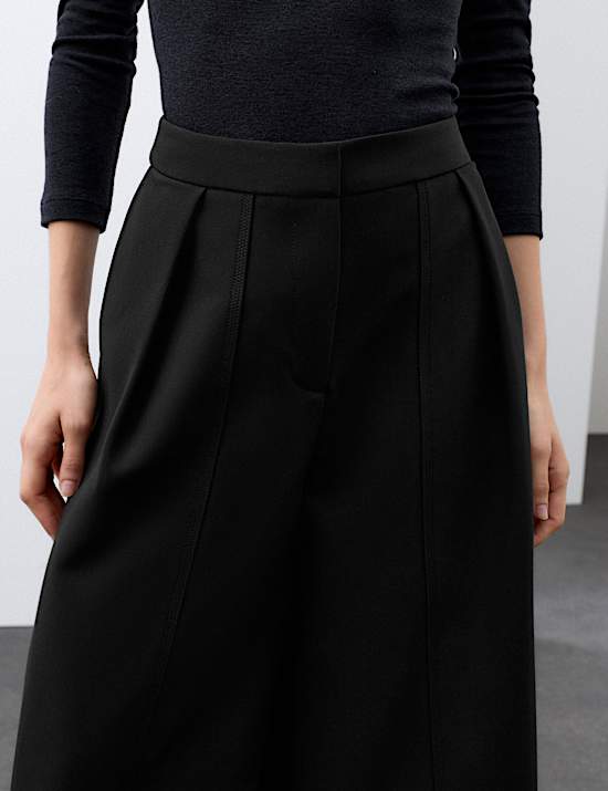Woven High Rise Side Split Wide Leg Culottes