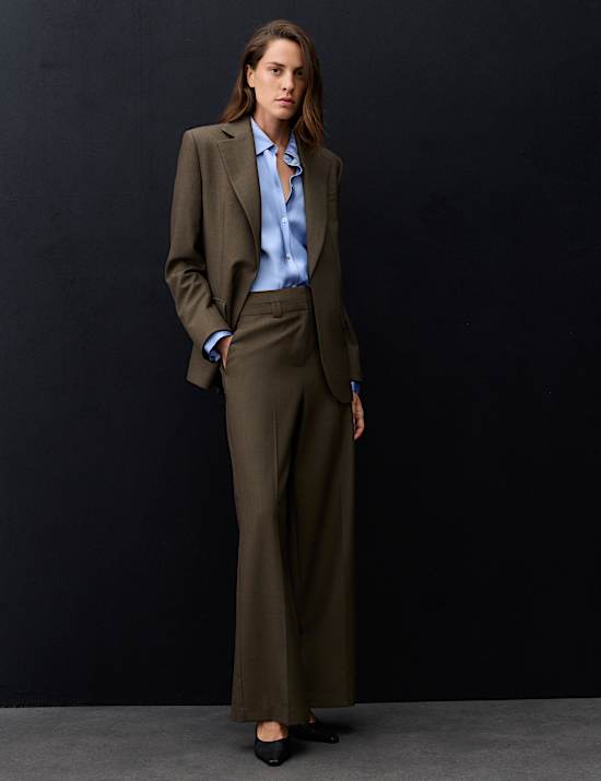 Wool Blend Tailored Wide Leg Trousers
