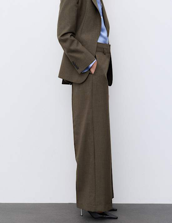 Wool Blend Tailored Wide Leg Trousers