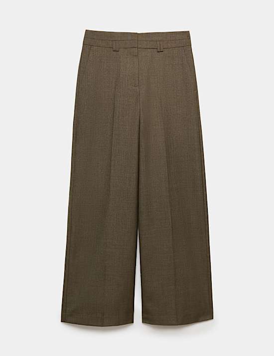 Wool Blend Tailored Wide Leg Trousers