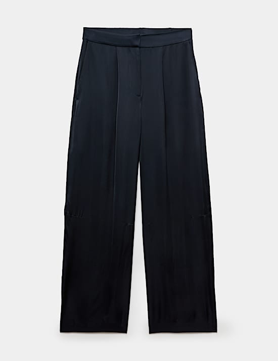Satin Pleat Front Barrel Leg Cropped Trousers