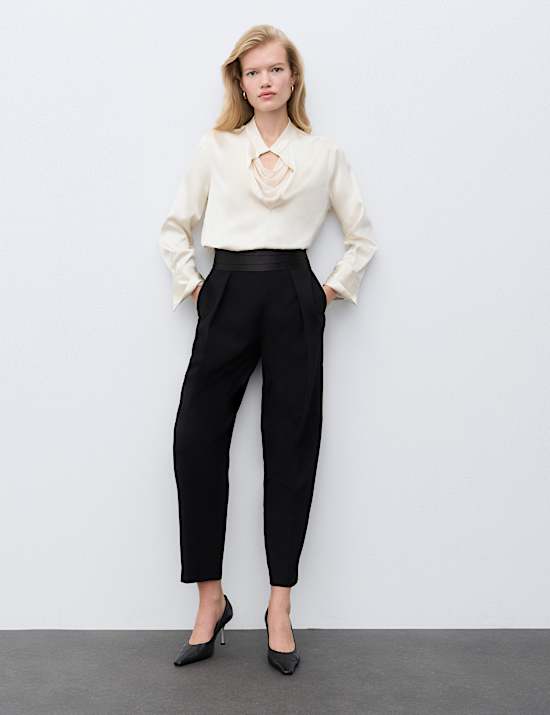 Tuxedo Satin Trim Tapered Ankle Grazer Trousers