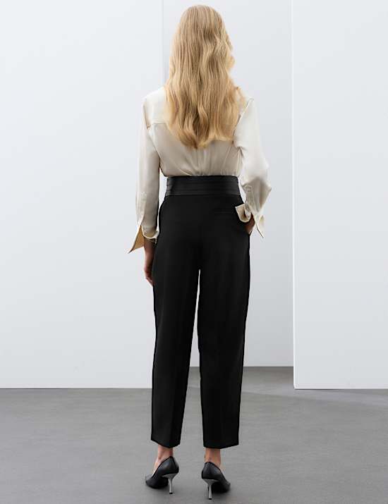 Tuxedo Satin Trim Tapered Ankle Grazer Trousers