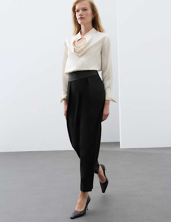 Tuxedo Satin Trim Tapered Ankle Grazer Trousers