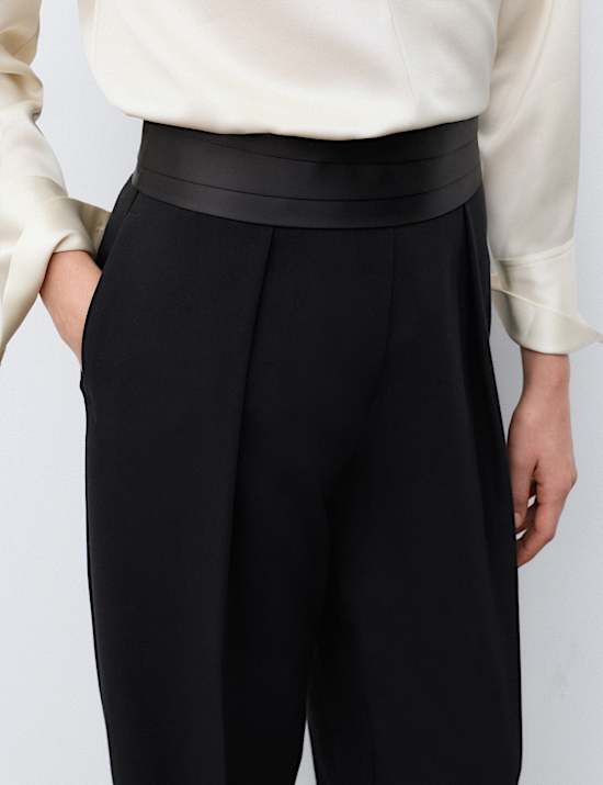 Tuxedo Satin Trim Tapered Ankle Grazer Trousers