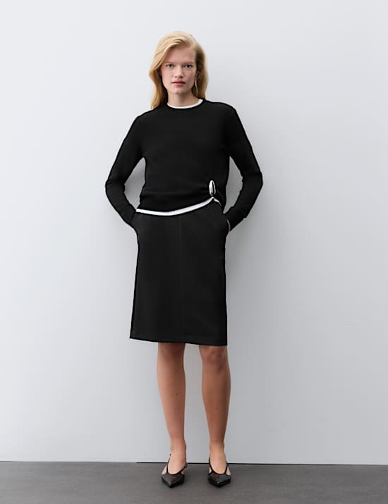 Wool Blend Knee Length Tailored Skirt