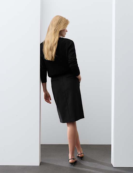 Wool Blend Knee Length Tailored Skirt