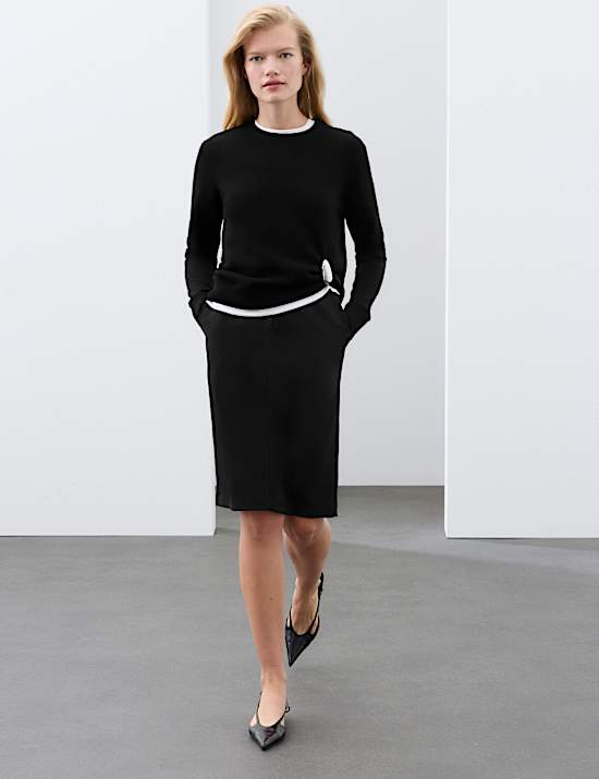 Wool Blend Knee Length Tailored Skirt