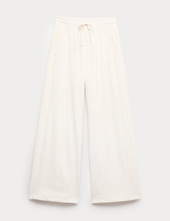 Velours joggingbroek met hoge taille en wijde pijpen