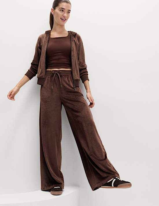 Velour High Waisted Wide Leg Joggers