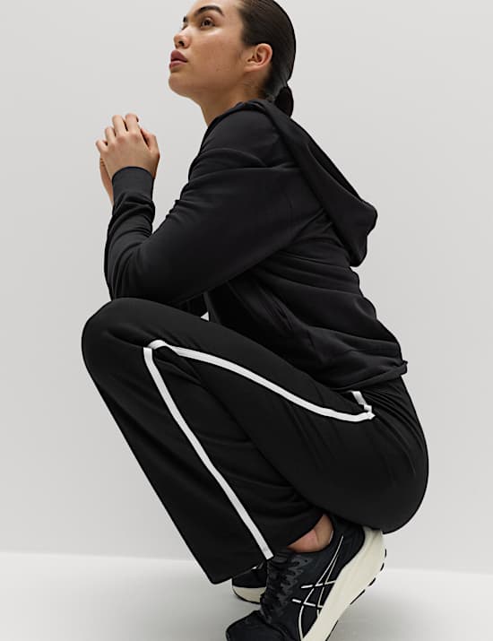 Katoenrijke Go Easy-joggingbroek met hoge taille, rechte pijpen en zijstreep
