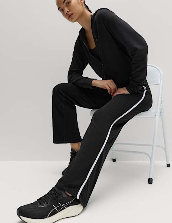 Katoenrijke Go Easy-joggingbroek met hoge taille, rechte pijpen en zijstreep