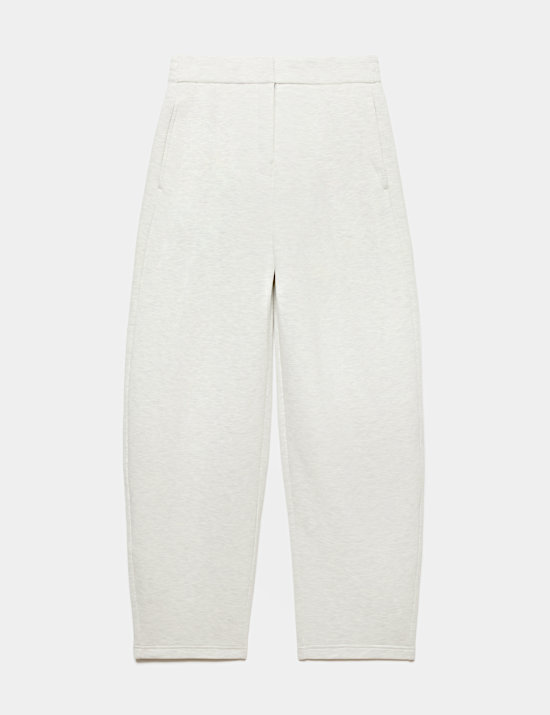Scuba-joggingbroek met wijde pijpen, hoge taille en plooien