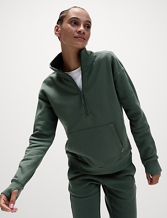 Cotton Rich Funnel Neck Half Zip Sweatshirt