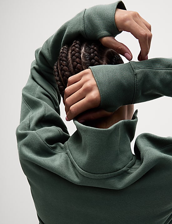 Cotton Rich Funnel Neck Half Zip Sweatshirt