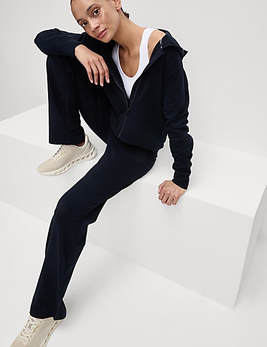 Jogging coupe droite en coton à bande latérale