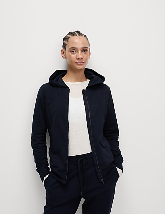 Sudadera con capucha y cremallera informal de algodón