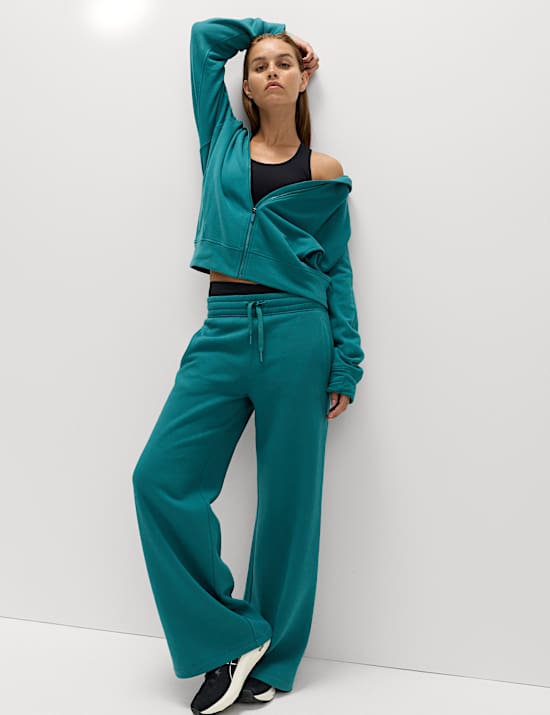 Cotton Rich High Waisted Wide Leg Joggers