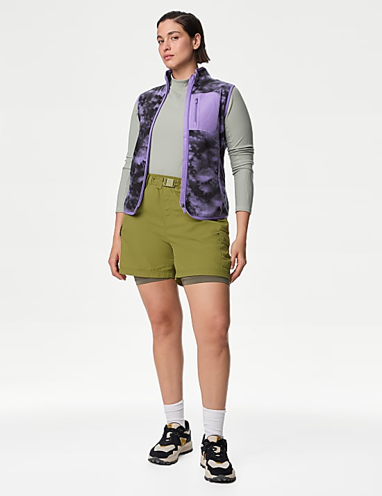 מכנסי קרגו קצרים רב-שכבתיים להליכה עם מותניים גבוהים