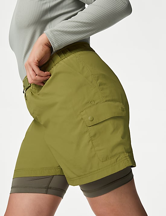 מכנסי קרגו קצרים רב-שכבתיים להליכה עם מותניים גבוהים