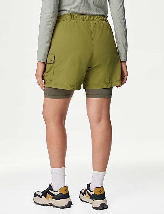 מכנסי קרגו קצרים רב-שכבתיים להליכה עם מותניים גבוהים