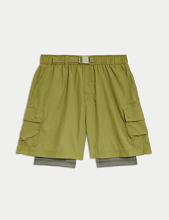 מכנסי קרגו קצרים רב-שכבתיים להליכה עם מותניים גבוהים