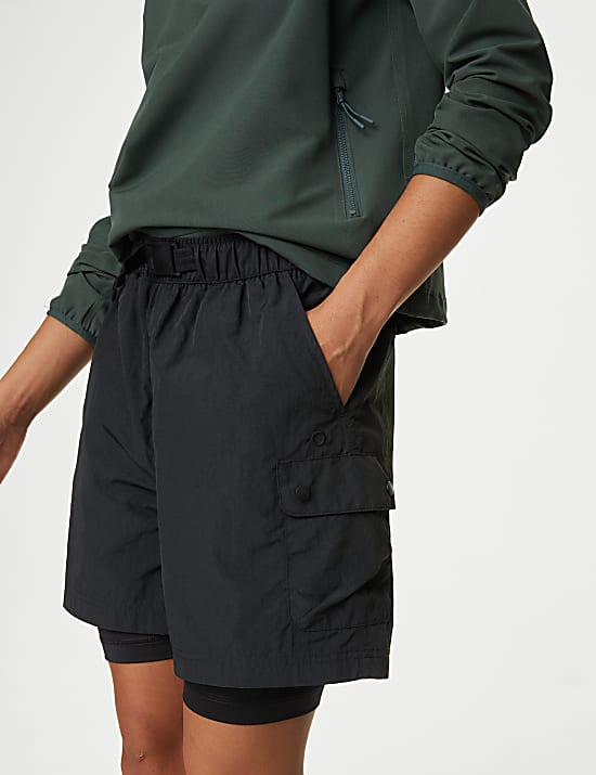Layered High Waisted Walking Cargo Shorts