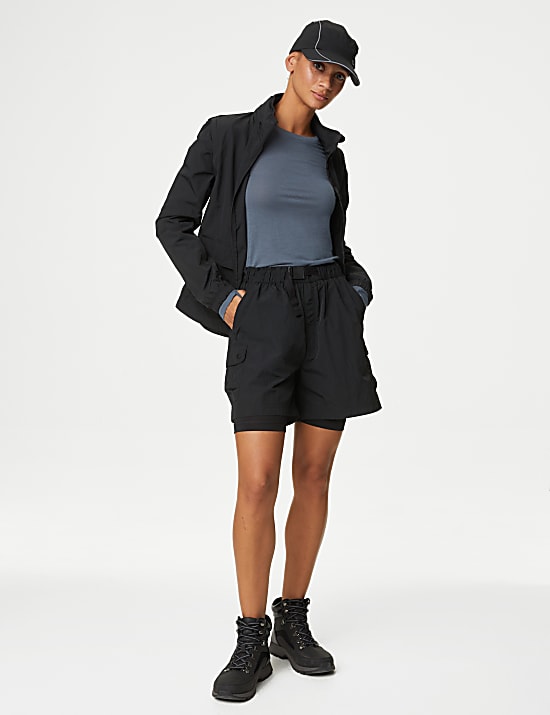 Layered High Waisted Walking Cargo Shorts