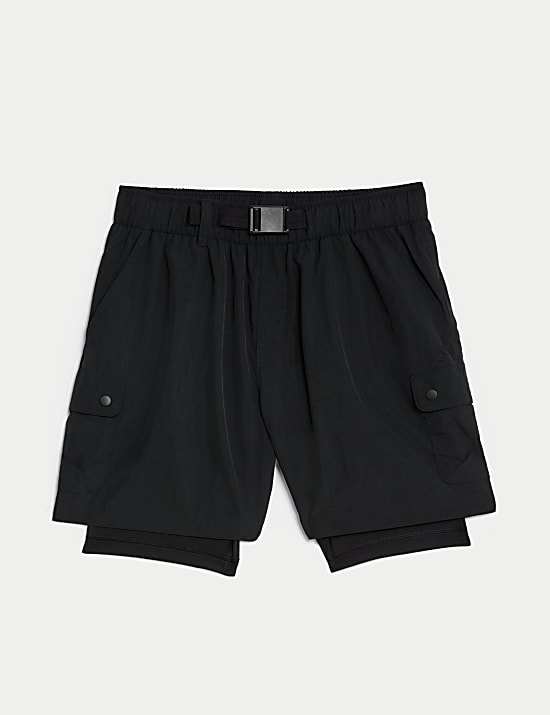 Layered High Waisted Walking Cargo Shorts