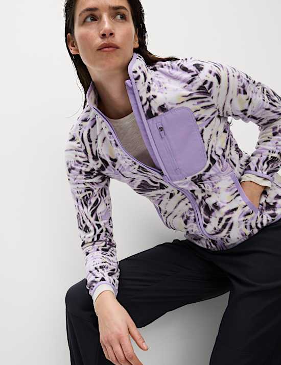 Veste thermique en polaire &agrave; col chemin&eacute;e, fermeture &agrave; glissi&egrave;re et imprim&eacute;