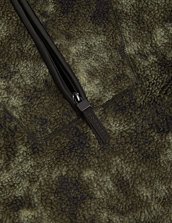 Lang fleecejasje met borgvoering, halflange rits en print