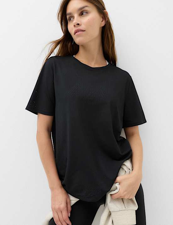 Ontspannen T-shirt met ronde hals en mesh