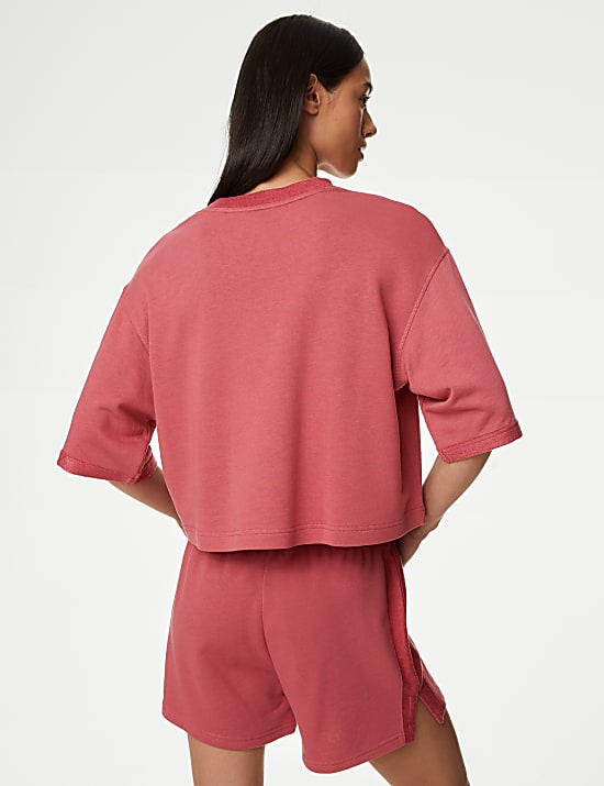 Scoop Neck Boxy Cropped T-Shirt with Cotton