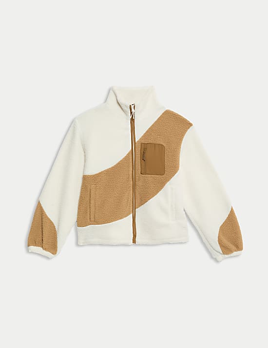 Fleece met opstaande kraag en rits van borgstof