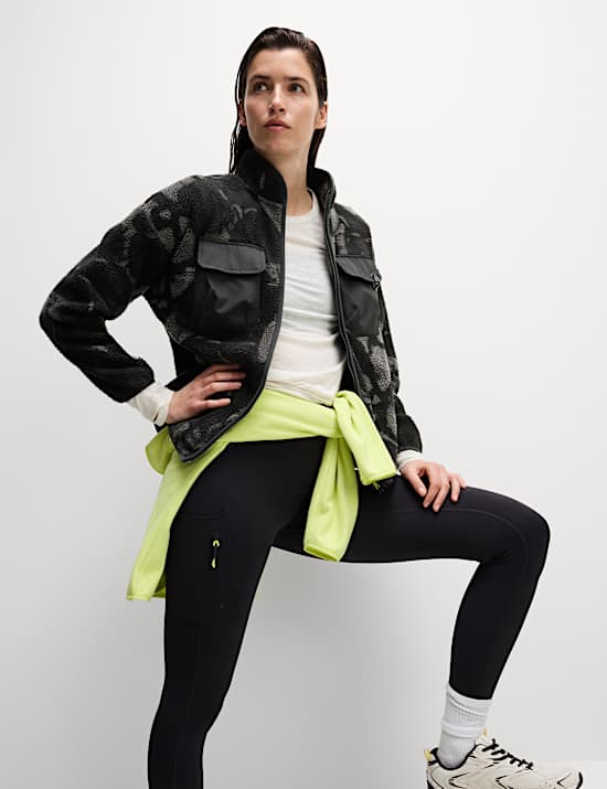 Fleece jack met print, borgvoering, opstaande kraag en rits