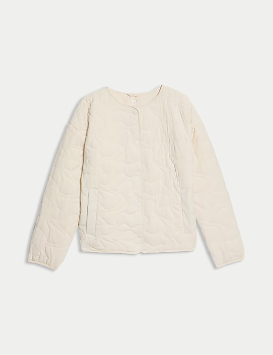 Licht, kraagloos, doorgestikt jack